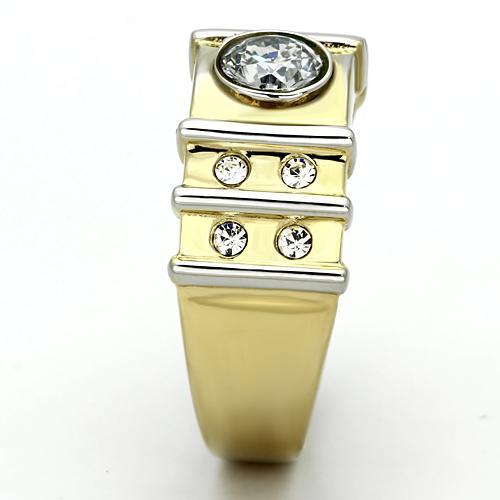 Two-Tone IP Gold (Ion Plating) Stainless Steel Ring with AAA Grade CZ  in Clear
