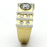 Two-Tone IP Gold (Ion Plating) Stainless Steel Ring with AAA Grade CZ  in Clear