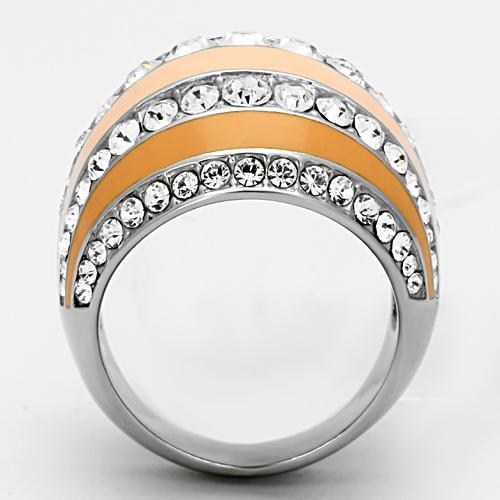 High polished (no plating) Stainless Steel Ring with Top Grade Crystal  in Clear