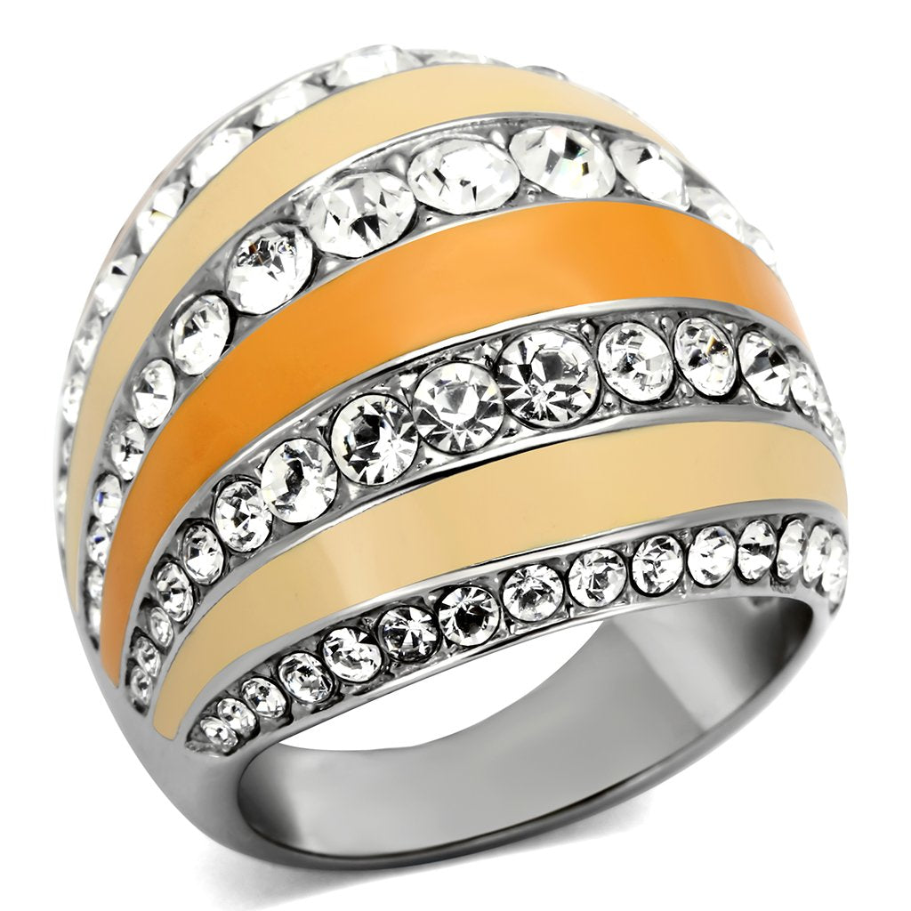High polished (no plating) Stainless Steel Ring with Top Grade Crystal  in Clear