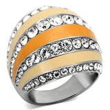 High polished (no plating) Stainless Steel Ring with Top Grade Crystal  in Clear