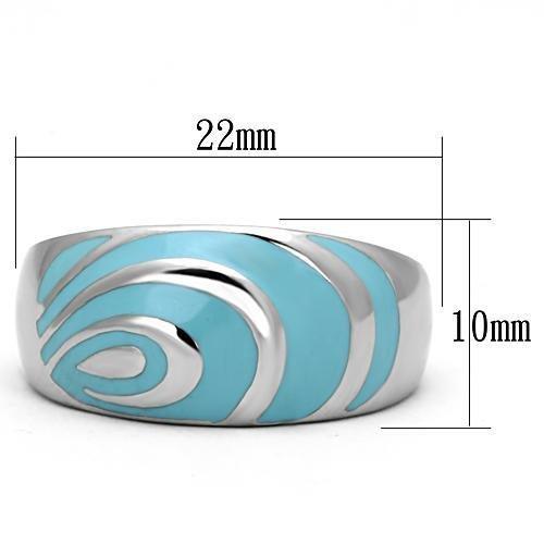 High polished (no plating) Stainless Steel Ring with Epoxy  in Sea Blue