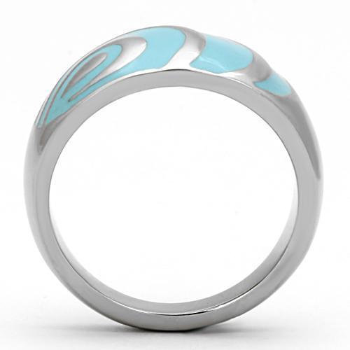 High polished (no plating) Stainless Steel Ring with Epoxy  in Sea Blue