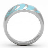 High polished (no plating) Stainless Steel Ring with Epoxy  in Sea Blue