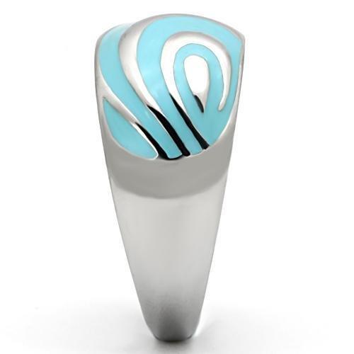High polished (no plating) Stainless Steel Ring with Epoxy  in Sea Blue