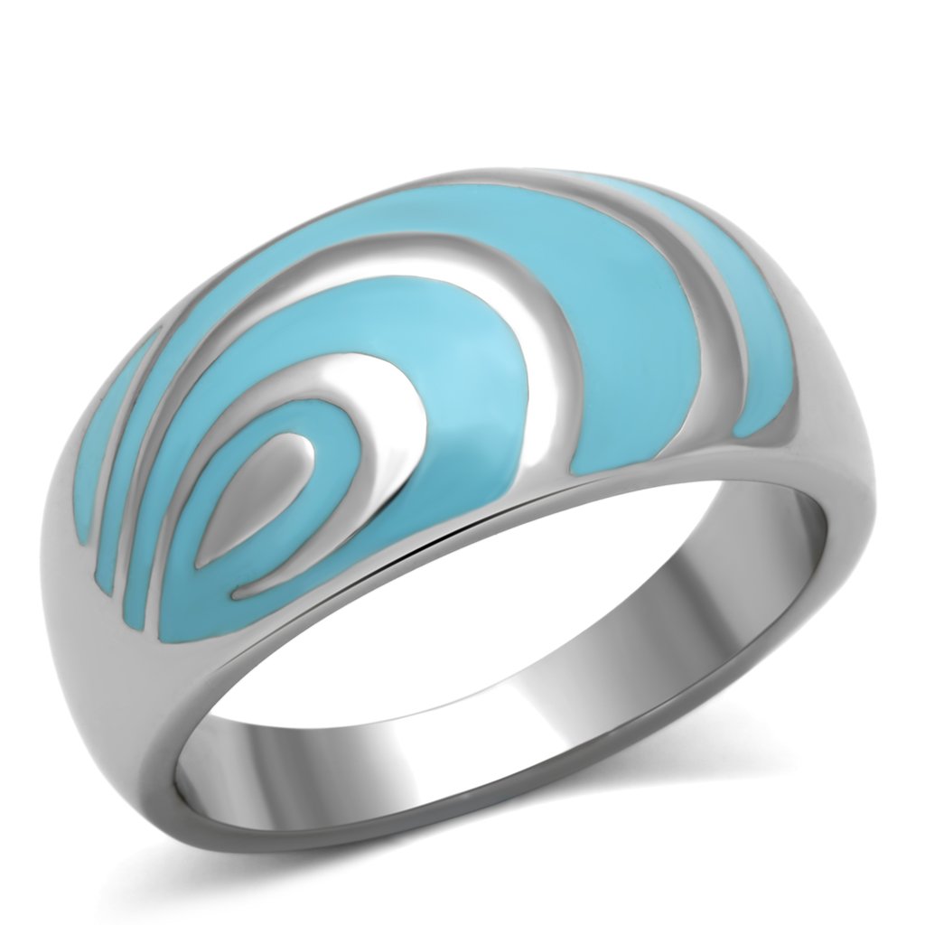 High polished (no plating) Stainless Steel Ring with Epoxy  in Sea Blue