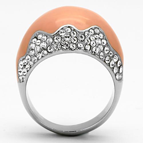 High polished (no plating) Stainless Steel Ring with Top Grade Crystal  in Clear