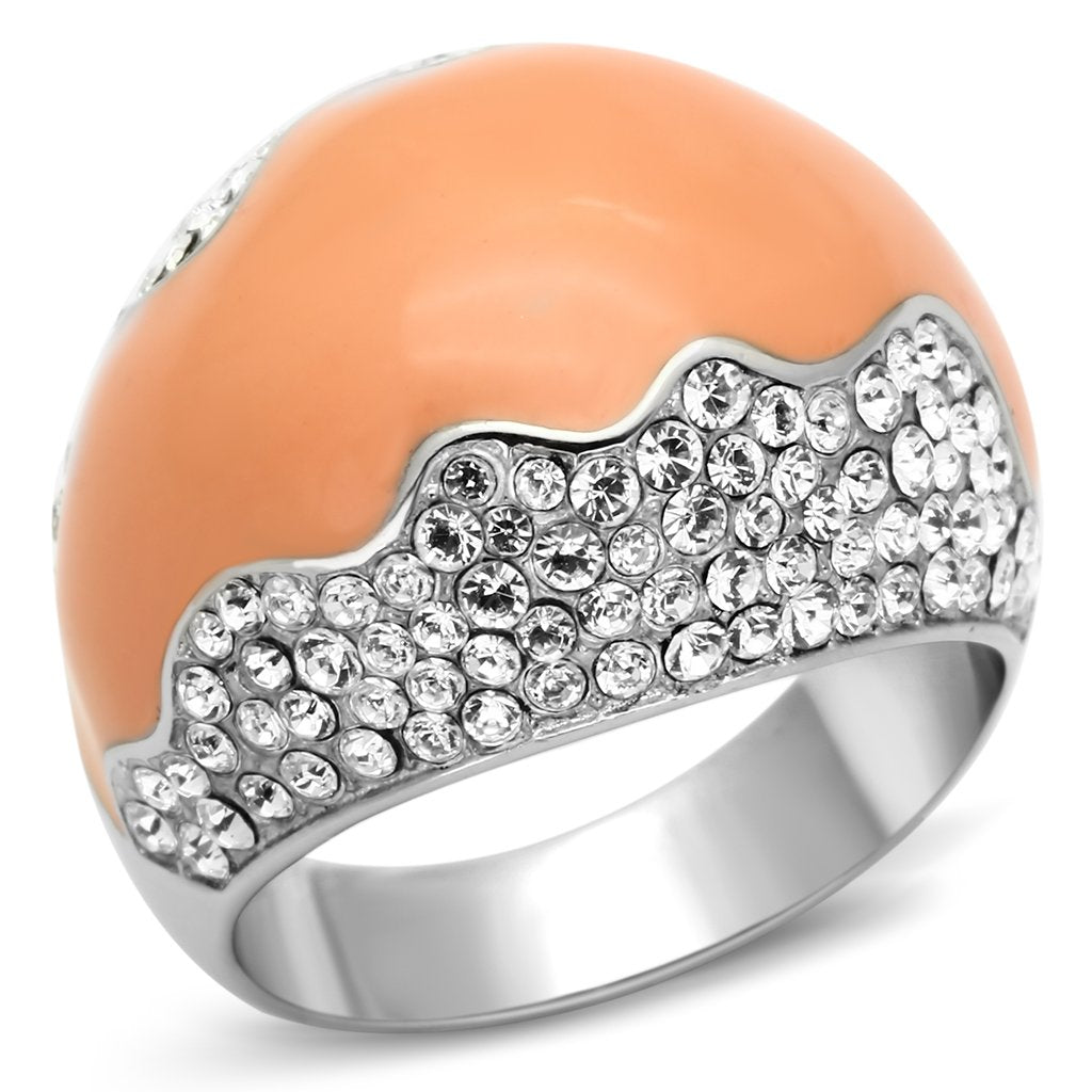 High polished (no plating) Stainless Steel Ring with Top Grade Crystal  in Clear