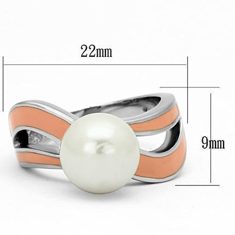 High polished (no plating) Stainless Steel Ring with Synthetic Pearl in White