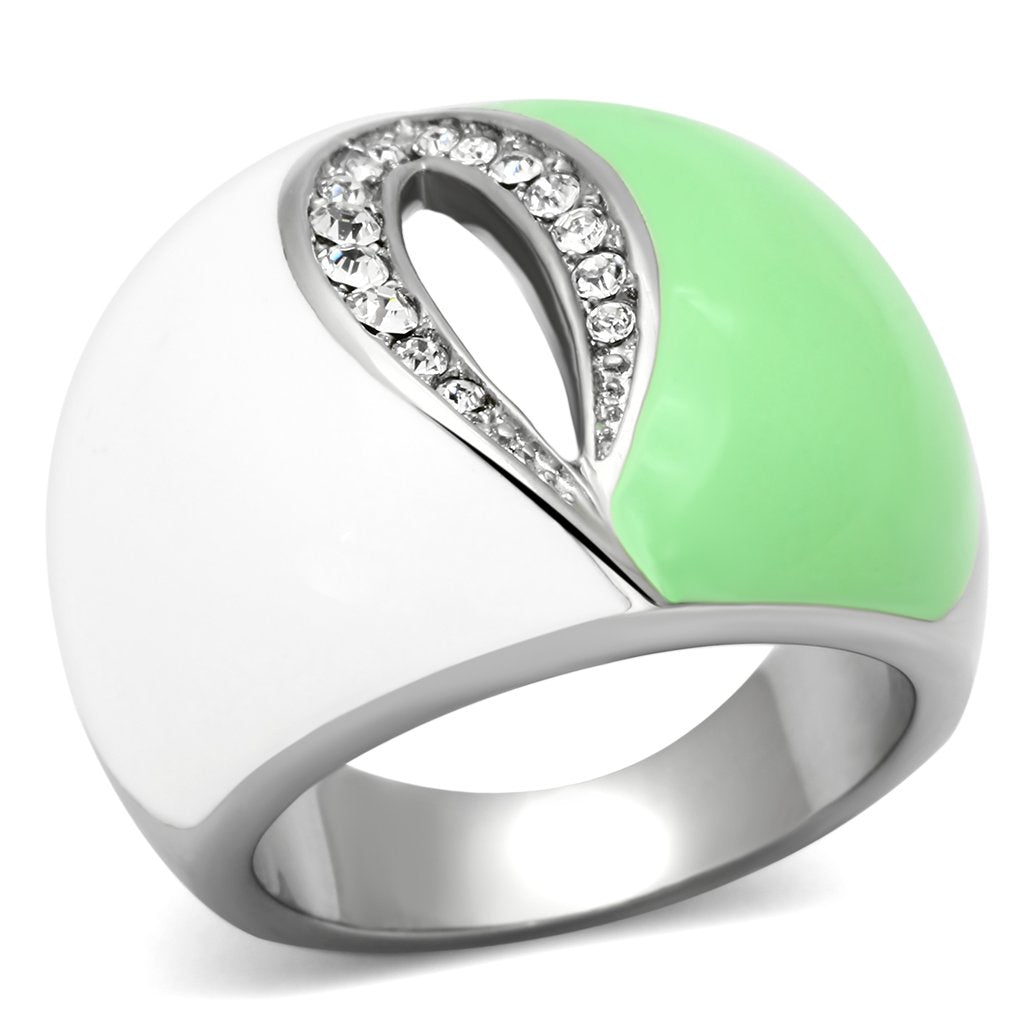 High polished (no plating) Stainless Steel Ring with Top Grade Crystal  in Clear