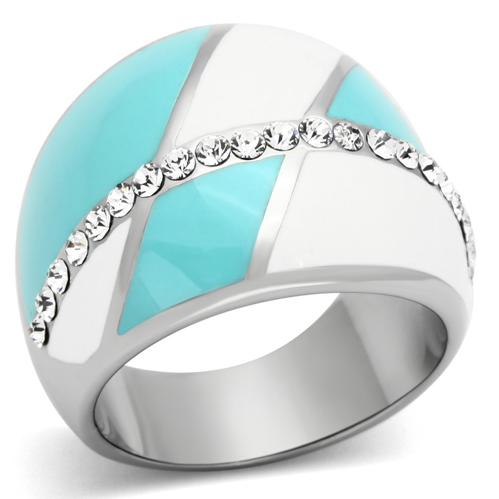 High polished (no plating) Stainless Steel Ring with Top Grade Crystal  in Clear