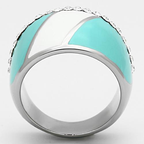 High polished (no plating) Stainless Steel Ring with Top Grade Crystal  in Clear