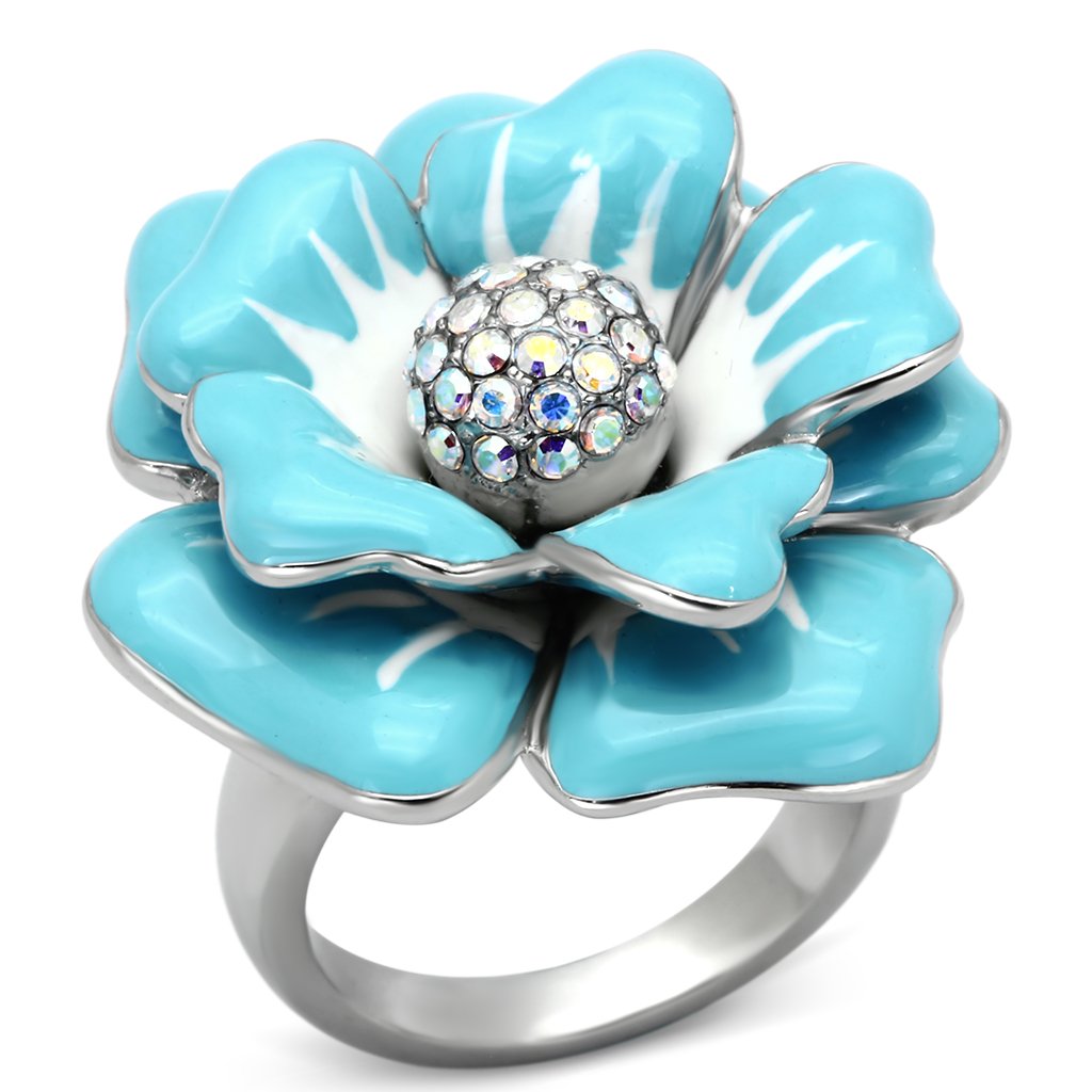 High polished (no plating) Stainless Steel Ring with Top Grade Crystal  in Aurora Borealis (Rainbow Effect)