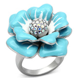 High polished (no plating) Stainless Steel Ring with Top Grade Crystal  in Aurora Borealis (Rainbow Effect)