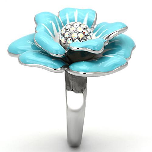 High polished (no plating) Stainless Steel Ring with Top Grade Crystal  in Aurora Borealis (Rainbow Effect)