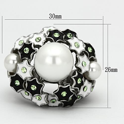 High polished (no plating) Stainless Steel Ring with Synthetic Pearl in White