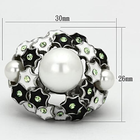 High polished (no plating) Stainless Steel Ring with Synthetic Pearl in White