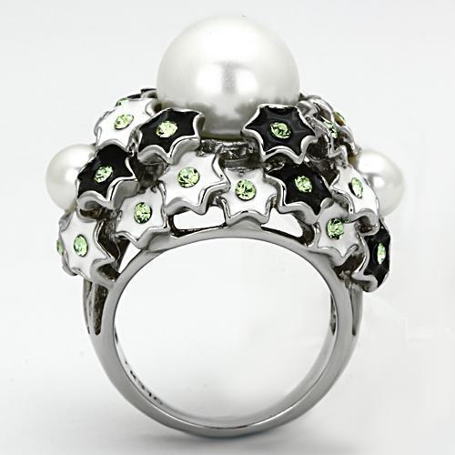 High polished (no plating) Stainless Steel Ring with Synthetic Pearl in White