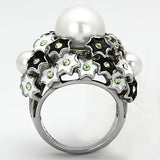 High polished (no plating) Stainless Steel Ring with Synthetic Pearl in White