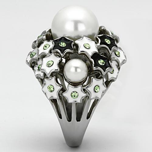 High polished (no plating) Stainless Steel Ring with Synthetic Pearl in White