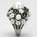 High polished (no plating) Stainless Steel Ring with Synthetic Pearl in White