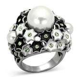 High polished (no plating) Stainless Steel Ring with Synthetic Pearl in White