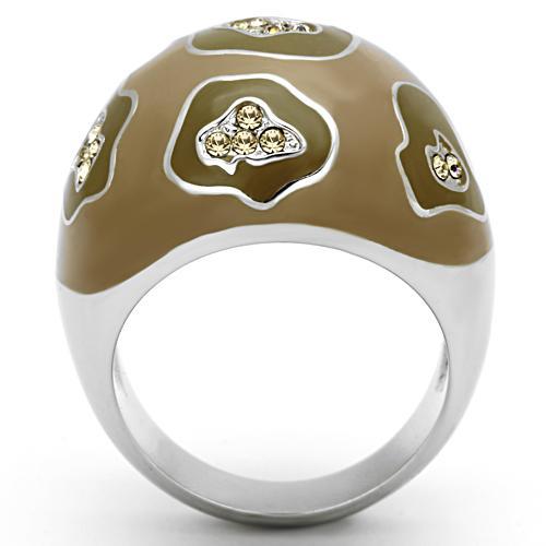 High polished (no plating) Stainless Steel Ring with Top Grade Crystal  in Citrine Yellow