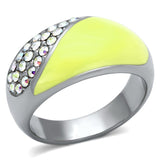 High polished (no plating) Stainless Steel Ring with Top Grade Crystal  in Aurora Borealis (Rainbow Effect)
