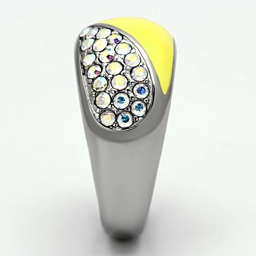 High polished (no plating) Stainless Steel Ring with Top Grade Crystal  in Aurora Borealis (Rainbow Effect)