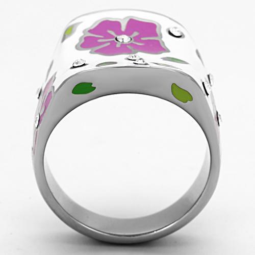 High polished (no plating) Stainless Steel Ring with Top Grade Crystal  in Clear