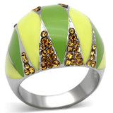 High polished (no plating) Stainless Steel Ring with Top Grade Crystal  in Topaz