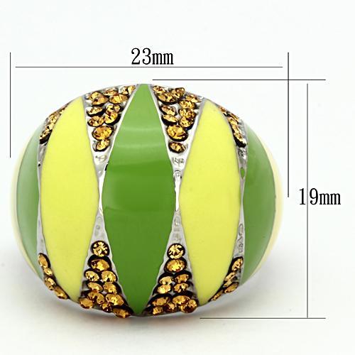 High polished (no plating) Stainless Steel Ring with Top Grade Crystal  in Topaz