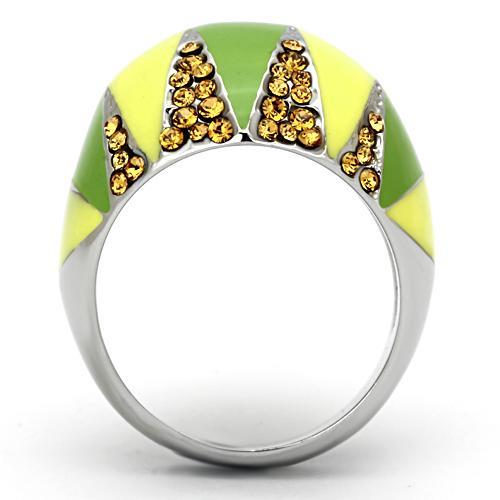 High polished (no plating) Stainless Steel Ring with Top Grade Crystal  in Topaz