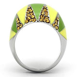 High polished (no plating) Stainless Steel Ring with Top Grade Crystal  in Topaz