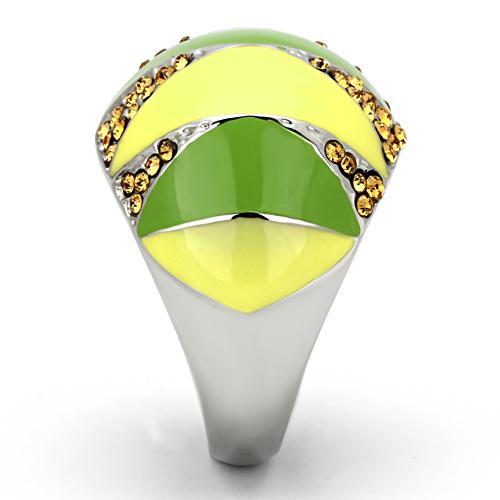 High polished (no plating) Stainless Steel Ring with Top Grade Crystal  in Topaz