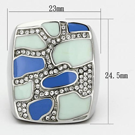 High polished (no plating) Stainless Steel Ring with Top Grade Crystal  in Clear