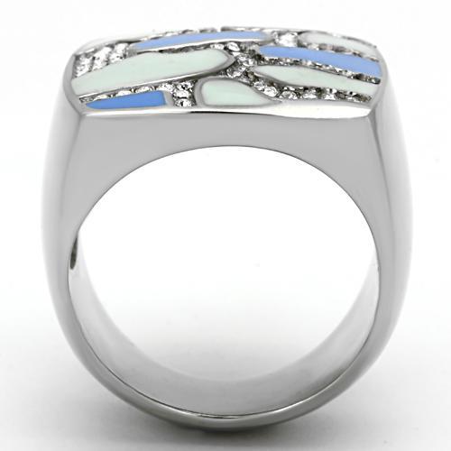 High polished (no plating) Stainless Steel Ring with Top Grade Crystal  in Clear