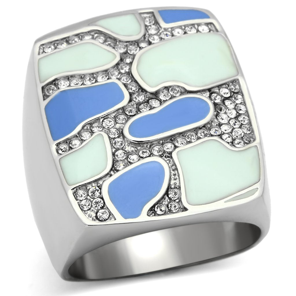 High polished (no plating) Stainless Steel Ring with Top Grade Crystal  in Clear