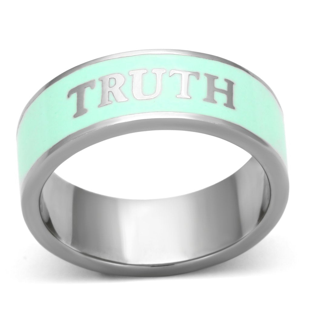 High polished (no plating) Stainless Steel Ring with Epoxy  in Turquoise