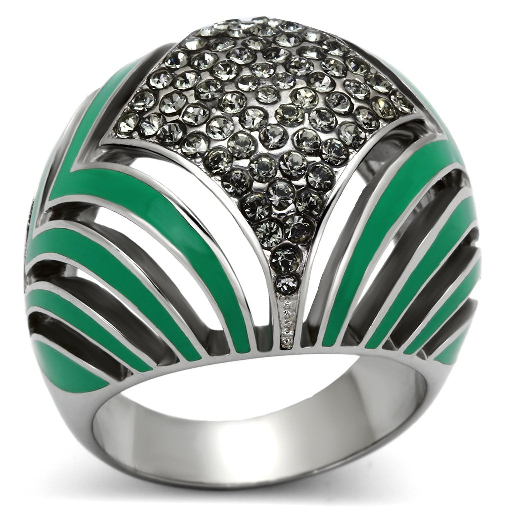 High polished (no plating) Stainless Steel Ring with Top Grade Crystal  in Black Diamond