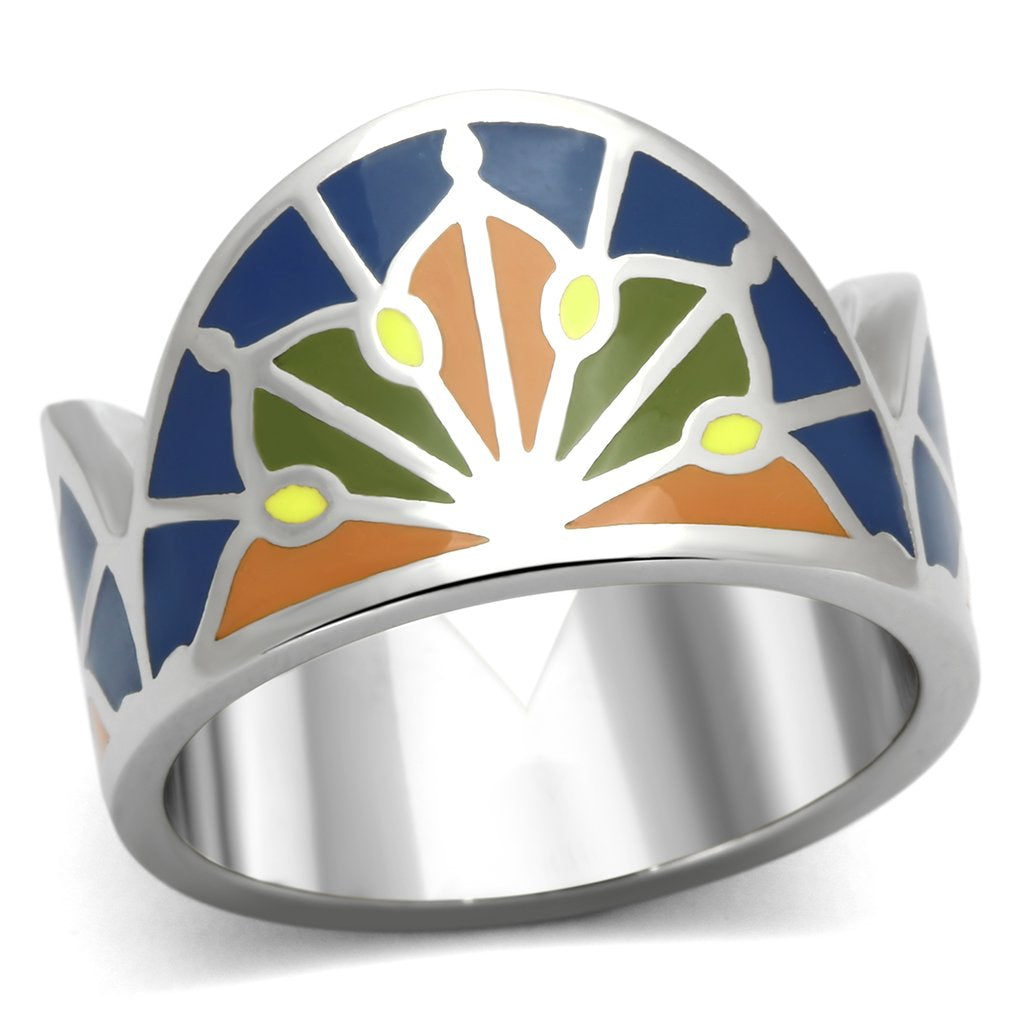 High polished (no plating) Stainless Steel Ring with Epoxy  in Multi Color