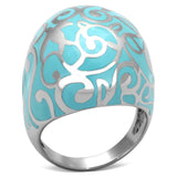 High polished (no plating) Stainless Steel Ring with Epoxy  in Aquamarine