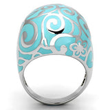 High polished (no plating) Stainless Steel Ring with Epoxy  in Aquamarine