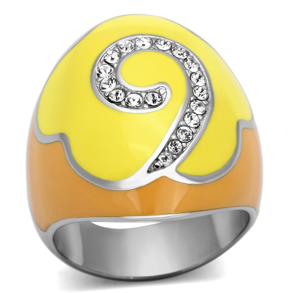 High polished (no plating) Stainless Steel Ring with Top Grade Crystal  in Clear