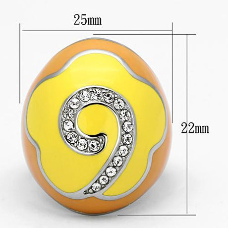 High polished (no plating) Stainless Steel Ring with Top Grade Crystal  in Clear
