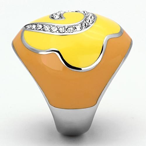 High polished (no plating) Stainless Steel Ring with Top Grade Crystal  in Clear