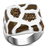 High polished (no plating) Stainless Steel Ring with Top Grade Crystal  in Smoked Quartz