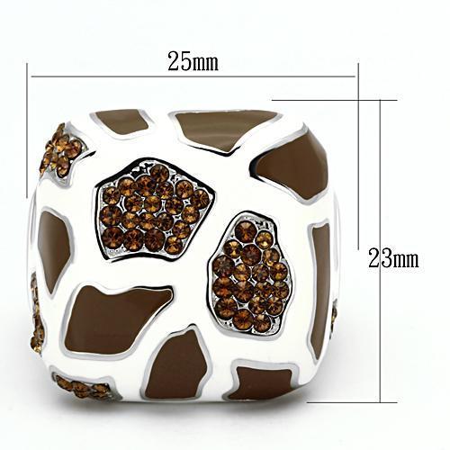 High polished (no plating) Stainless Steel Ring with Top Grade Crystal  in Smoked Quartz