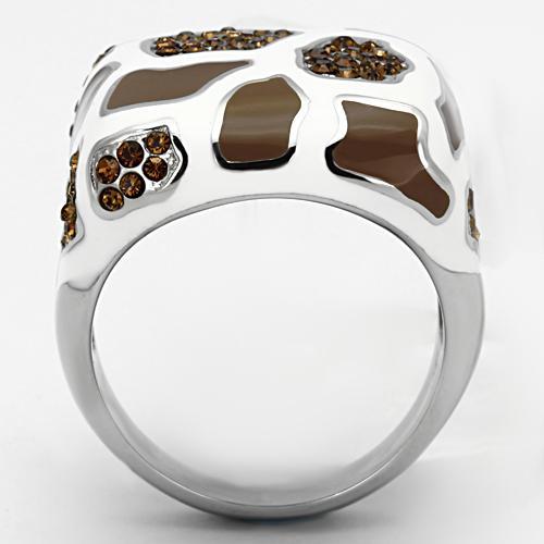 High polished (no plating) Stainless Steel Ring with Top Grade Crystal  in Smoked Quartz