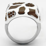 High polished (no plating) Stainless Steel Ring with Top Grade Crystal  in Smoked Quartz